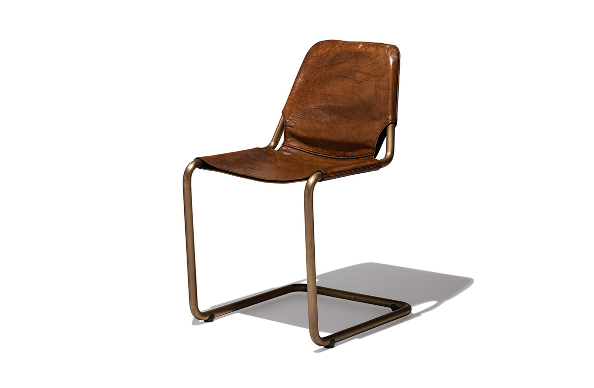 Roma Leather Dining Chair - Light Brown Leather / Brass Frame Image 2